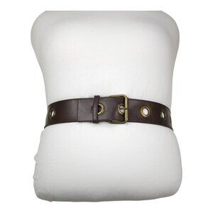 Wide Brown Faux Leather Belt With Brass Grommets & Buckle For Women One Size 38"